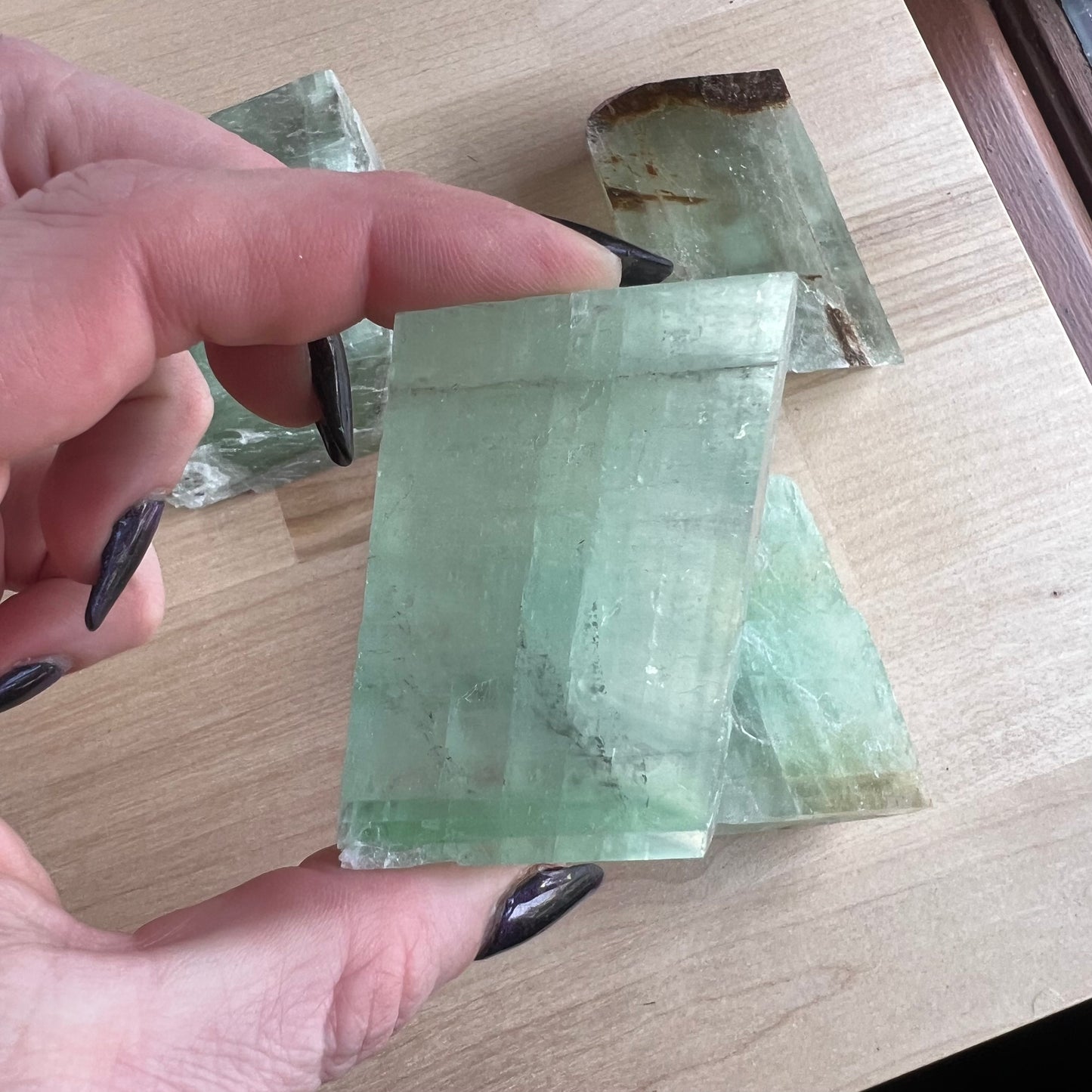 Natural Green Calcite Rhomboid