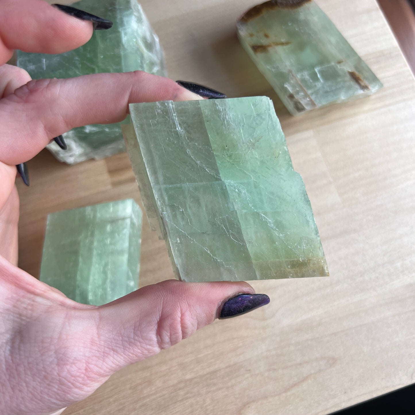 Natural Green Calcite Rhomboid